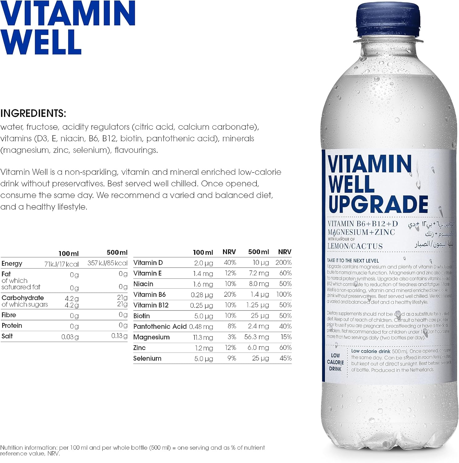 Vitamin Well Water Upgrade Lemon/Cactus 500ml