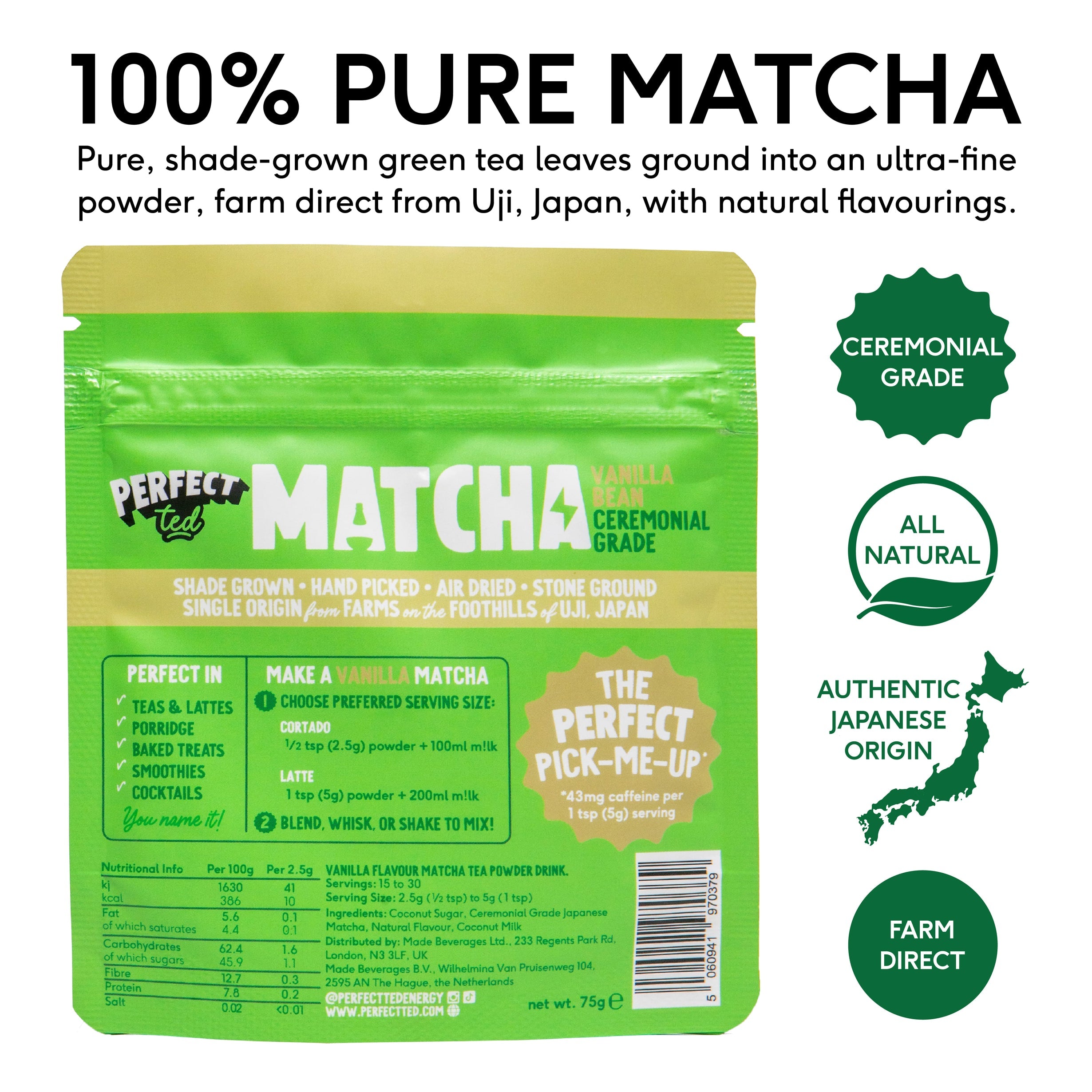 Vanilla Bean Matcha Powder 75g